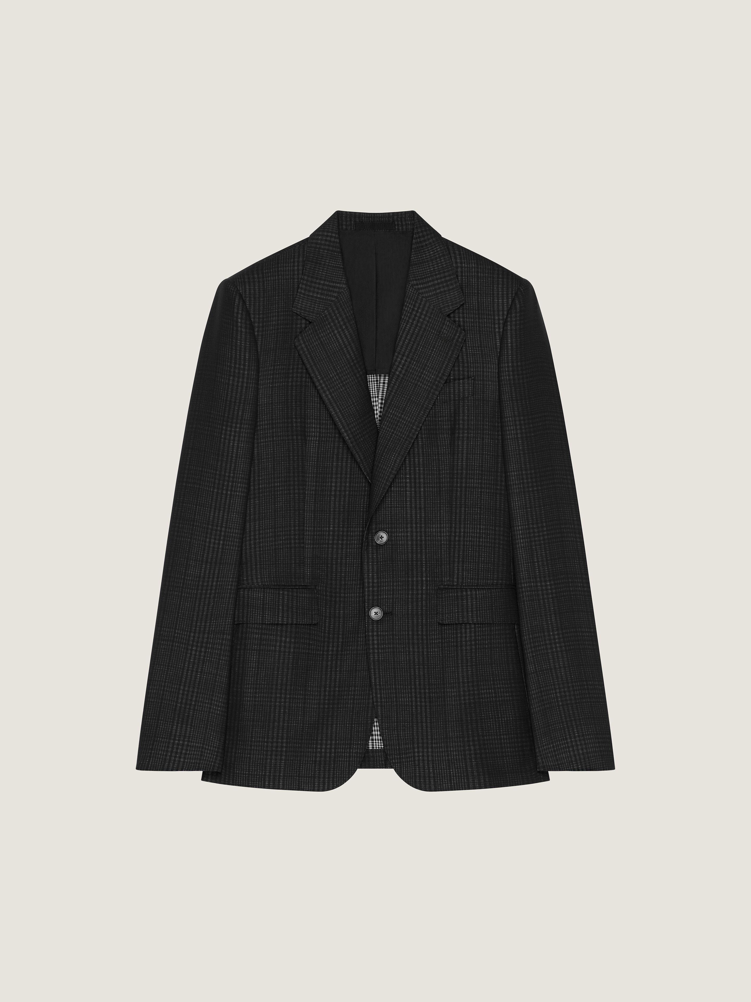 Single-breasted fitted checked jacket in wool
